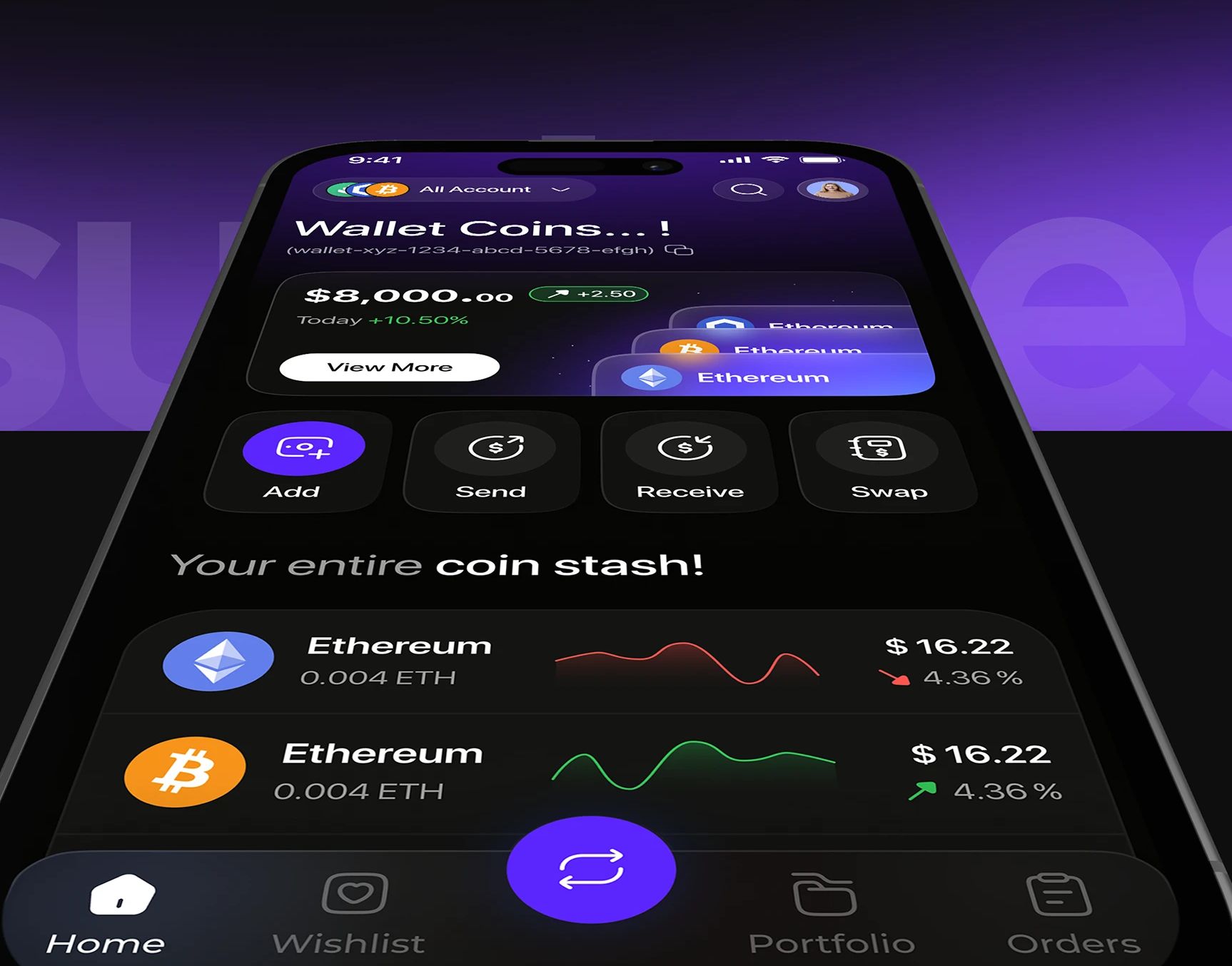 Continental wallet, multiple asset classes mobile experience